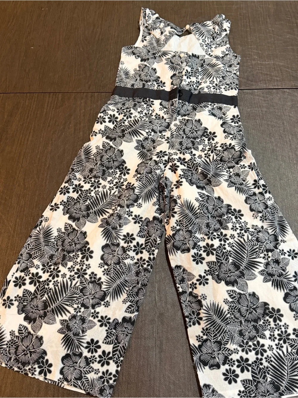 Janie and Jack Girls Black & White Floral Wide-Leg Jumpsuit Sz 6